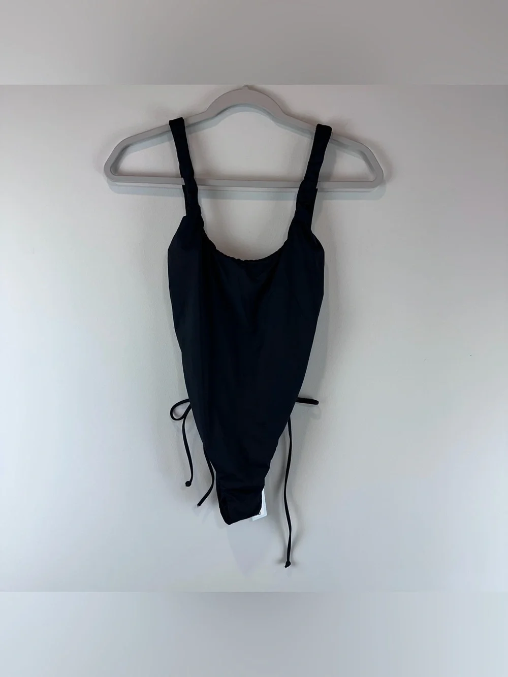 NEW Bikini Lab Black Lace Adjustable Side Tie High Leg One Piece Swimsuit Small